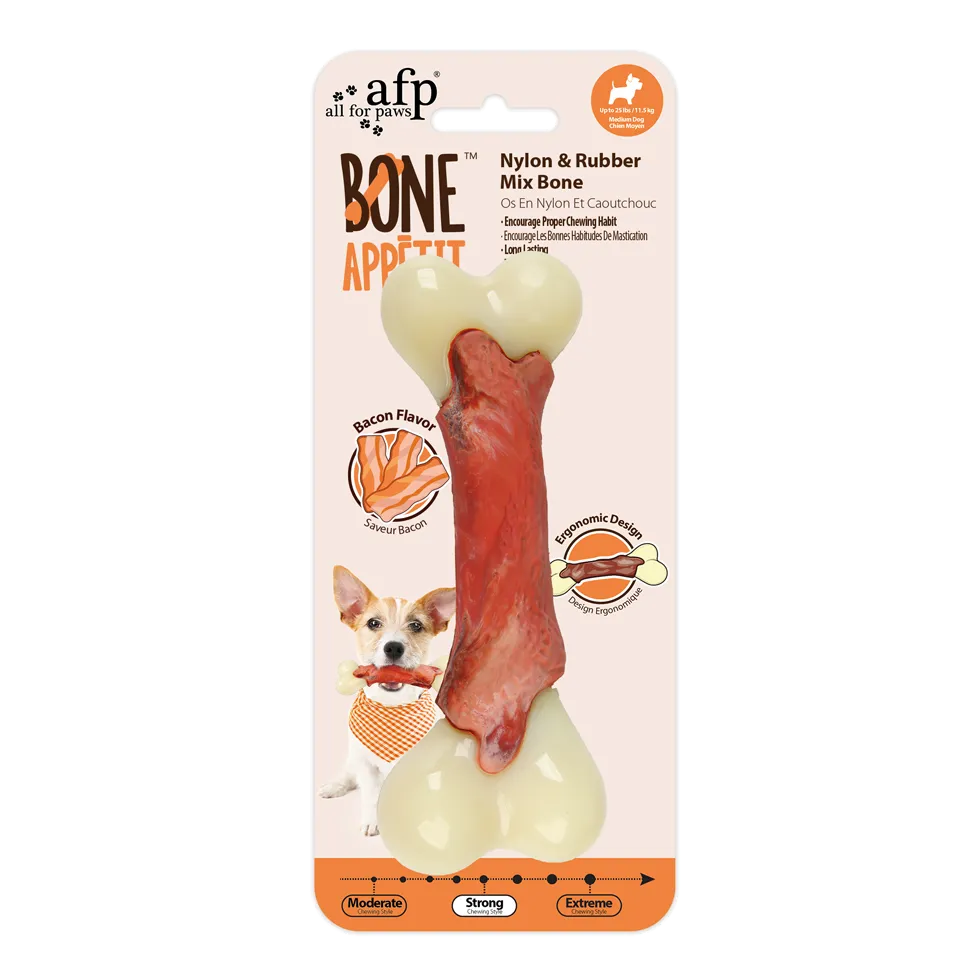 AFP  Bone Appetit - Nylon & Rubber Mix Bone - Bacon Flavor I