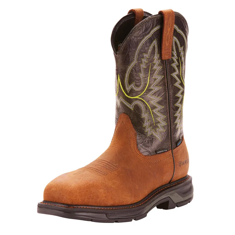 Ariat Mens WorkHog XT Waterproof Carbon Toe Western Work Boot- Tumbled Bark Leather