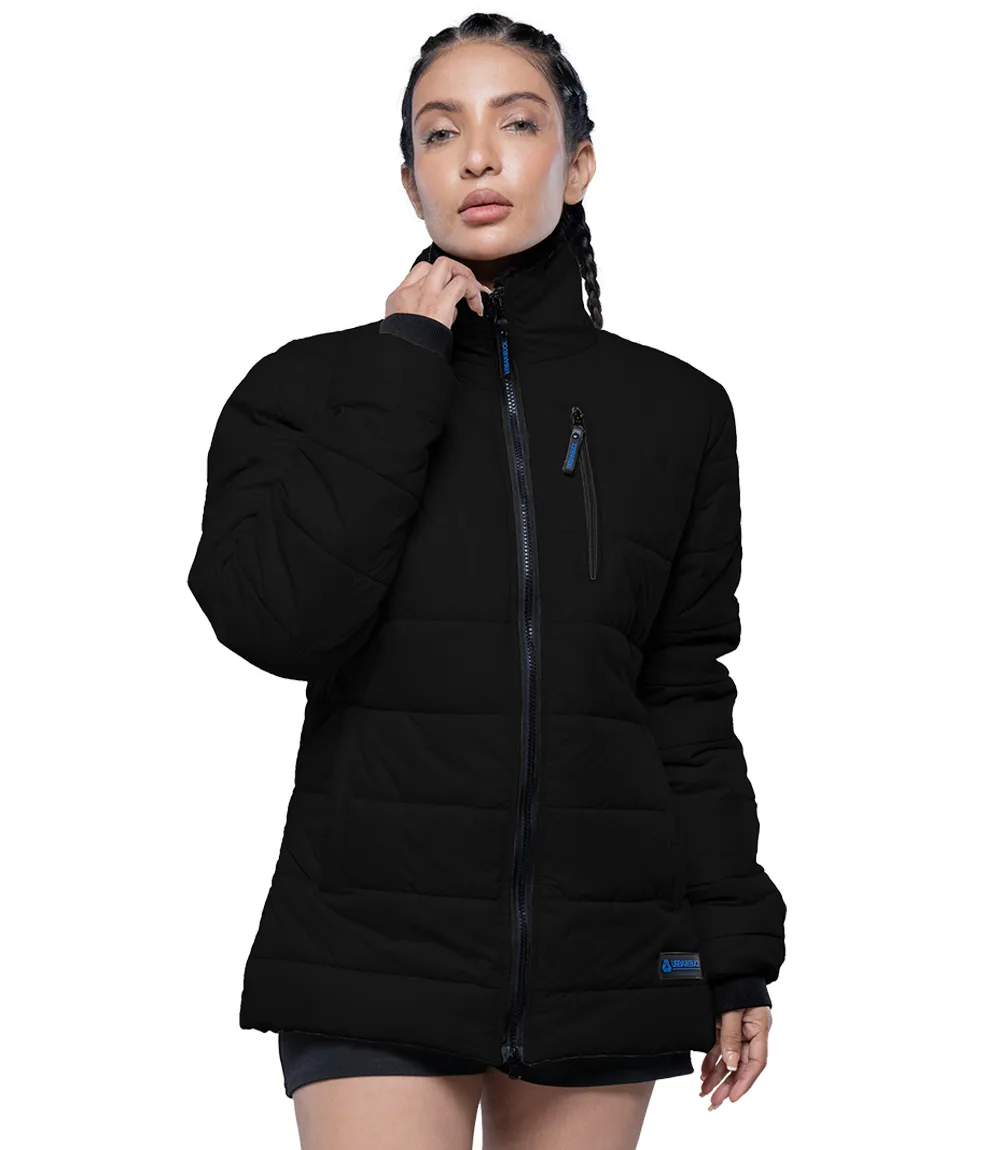 Azaria Womens Black Puffer Jacket With Fur Collar - Winter Down Puff Jacket