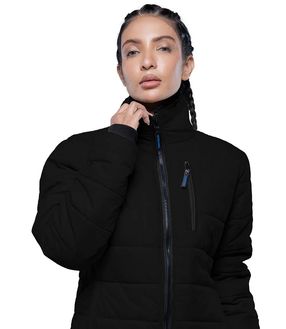 Azaria Womens Black Puffer Jacket With Fur Collar - Winter Down Puff Jacket