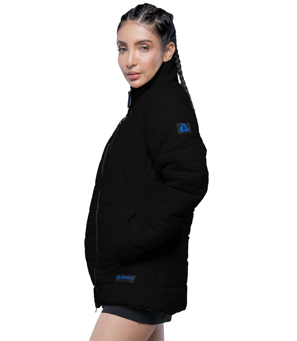 Azaria Womens Black Puffer Jacket With Fur Collar - Winter Down Puff Jacket