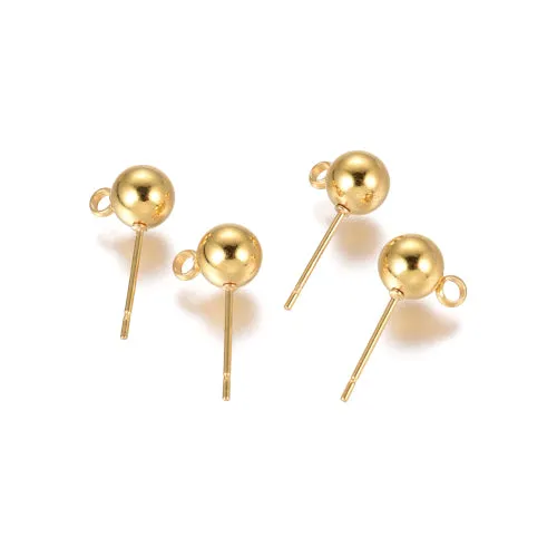 Ball Post Stud Earring Findings, 304 Stainless Steel, With Closed Loop, Golden, 17x6mm