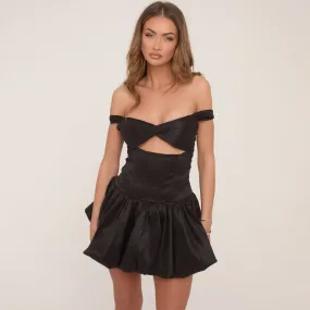 Bardot Cut Out Underbust Puffball Mini Dress In Black