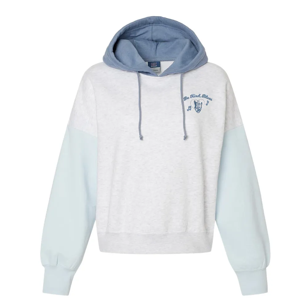 Be Kind, Blues Colorblocked Crop Hooded Sweatshirt (Women)