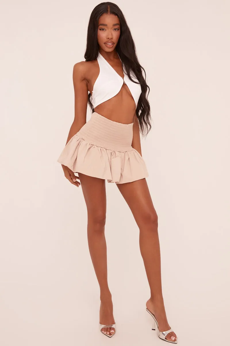 Beige Shirring Detail Puffball Mini Skirt - Gracen