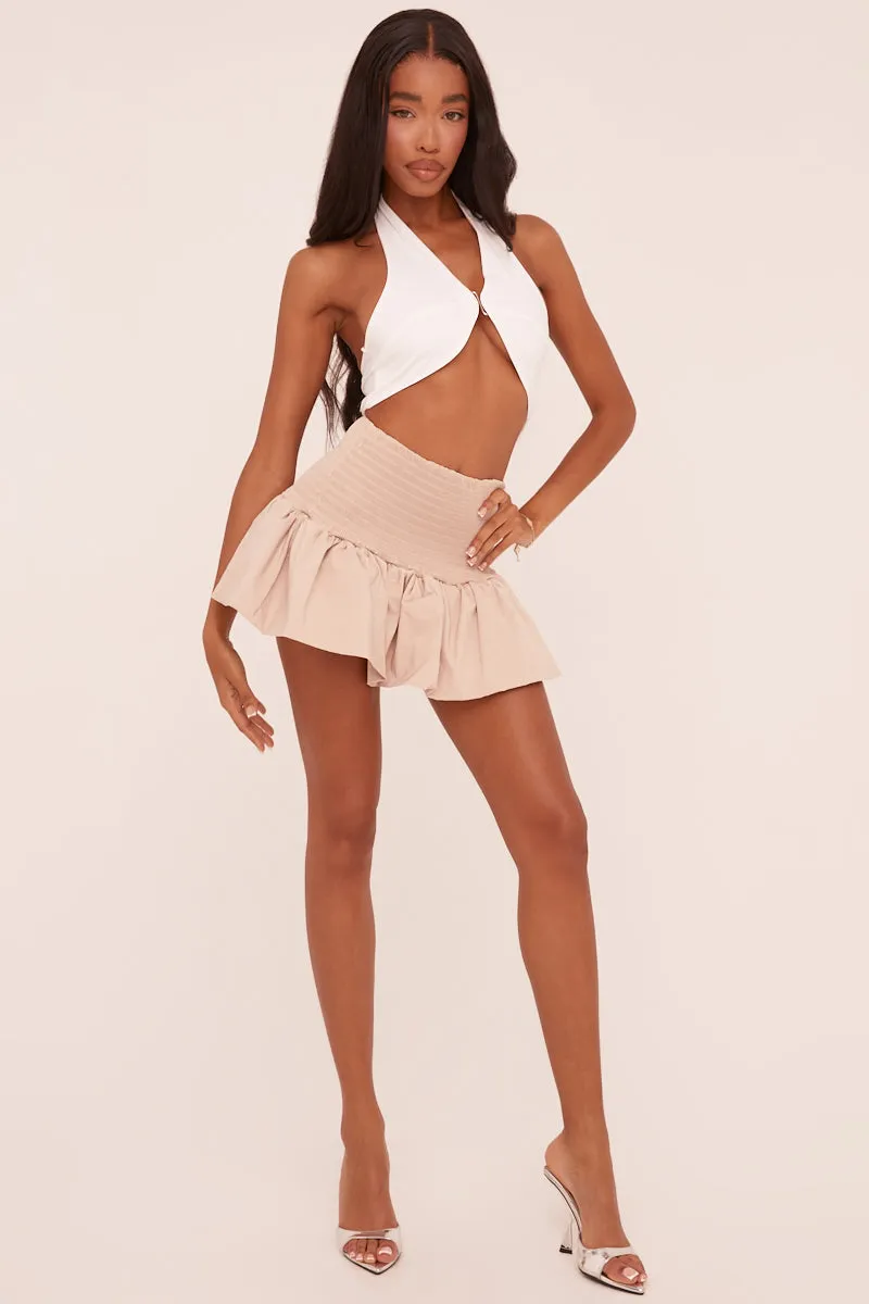 Beige Shirring Detail Puffball Mini Skirt - Gracen