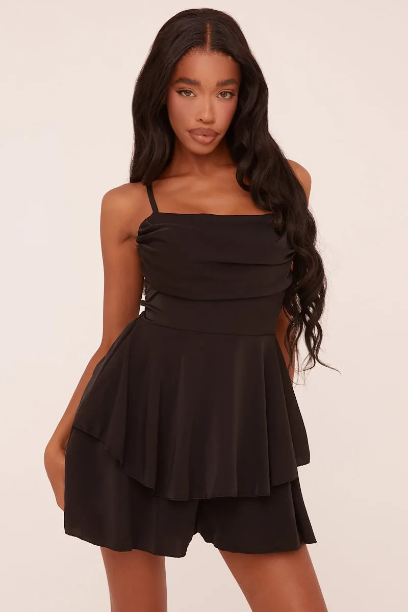 Black Cowl Neck Tiered Playsuit - Arden