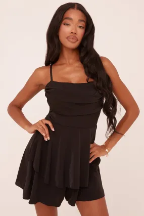 Black Cowl Neck Tiered Playsuit - Arden