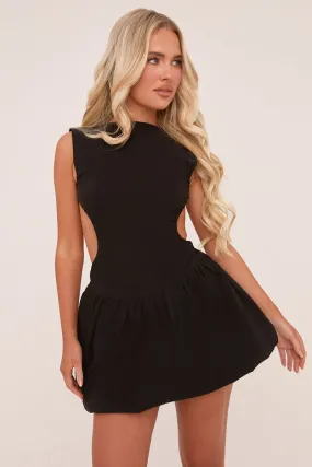 Black Cut Out Side Puffball Mini Dress -  Gabrielle