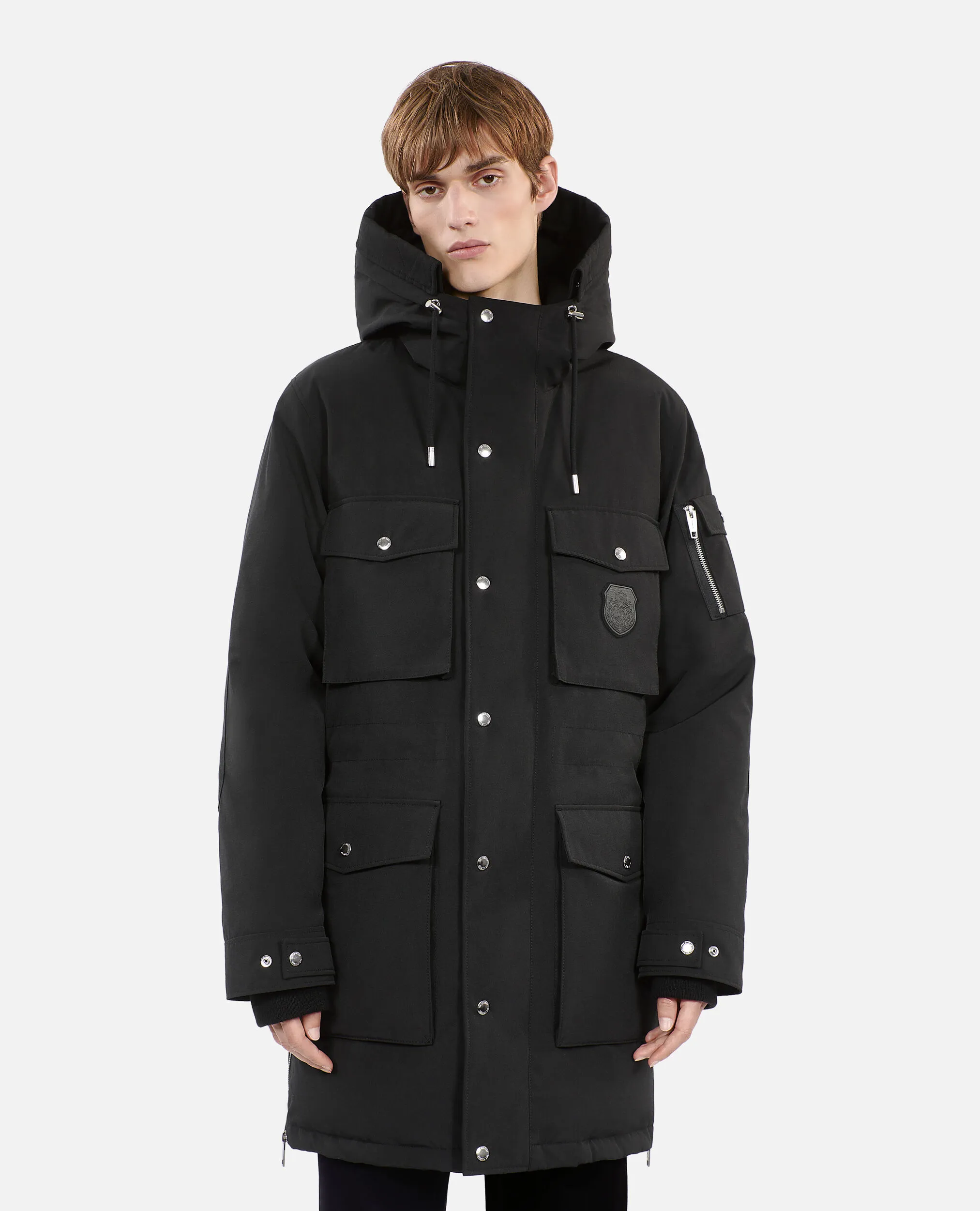 Black hooded parka