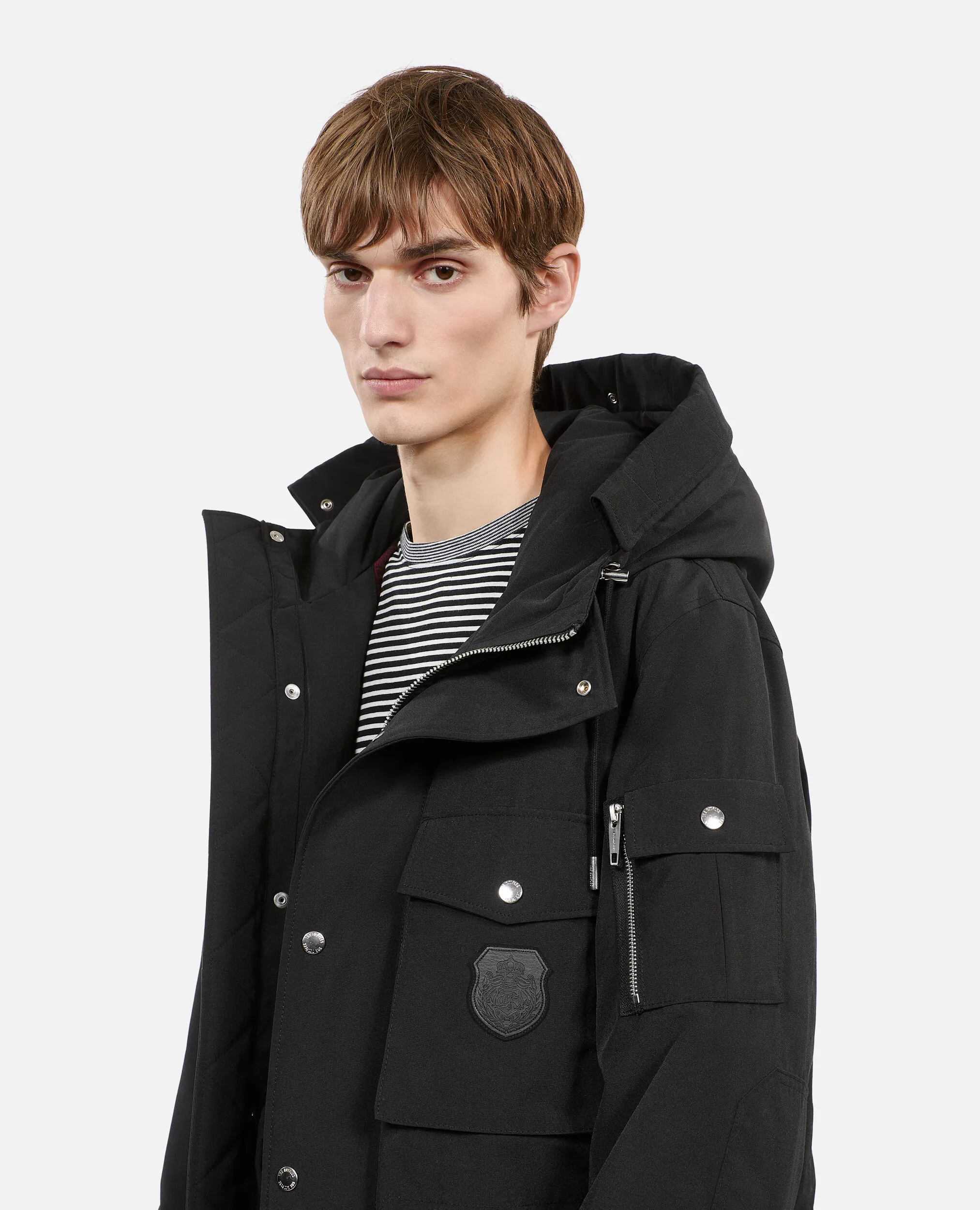 Black hooded parka