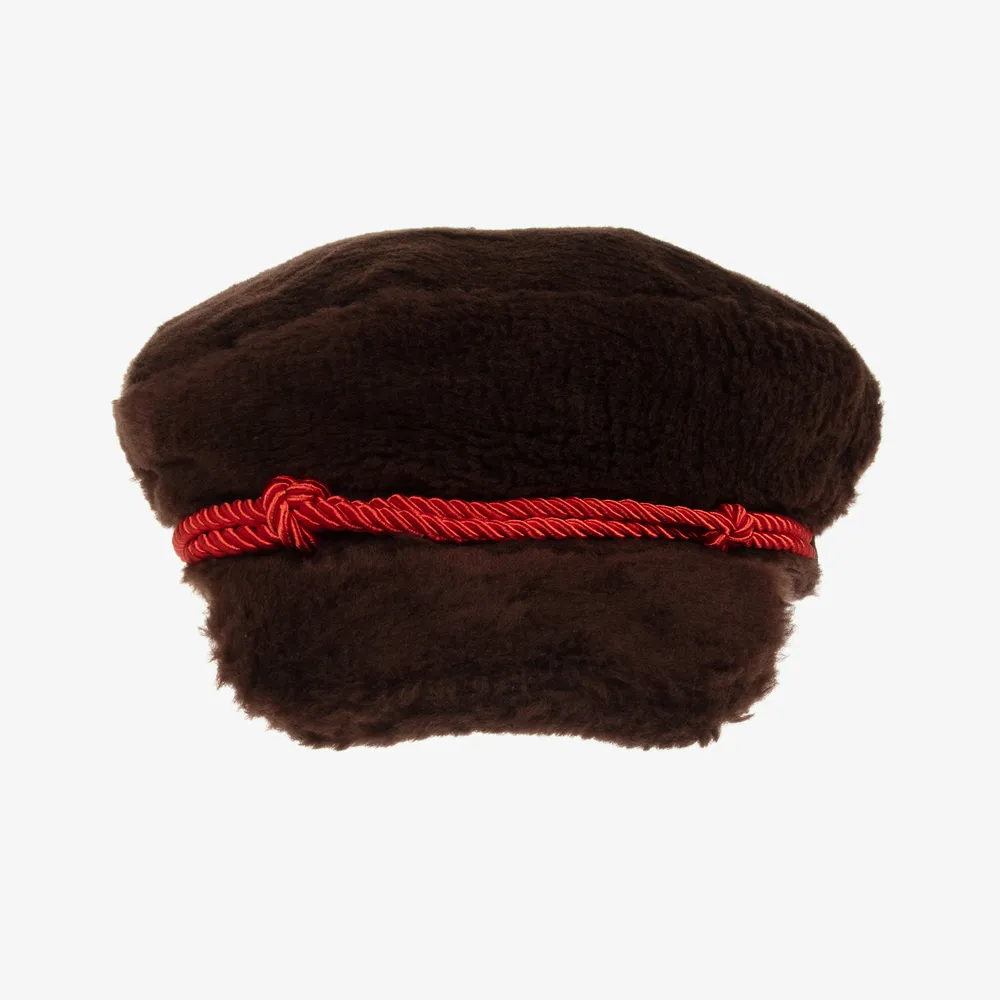 Brown Faux Fur Peaked Cap