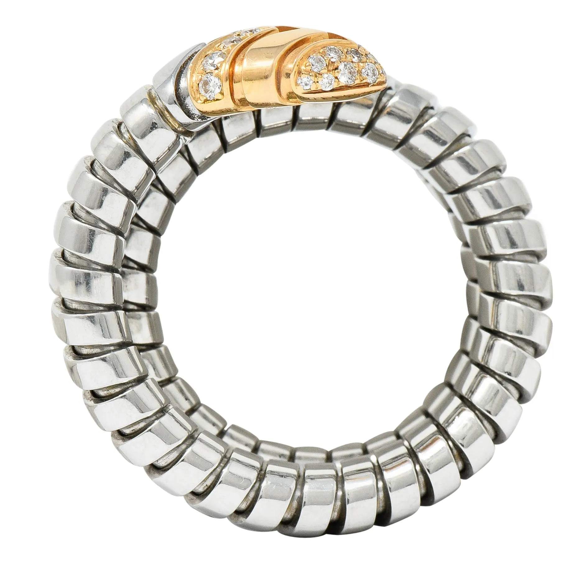 Bulgari Diamond 18 Karat Rose Gold Steel Tubogas Serpenti Ring