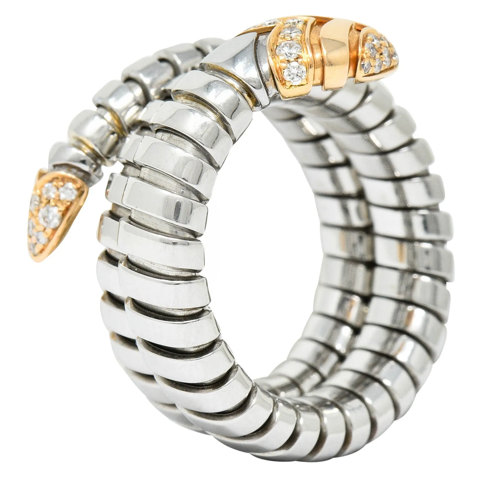 Bulgari Diamond 18 Karat Rose Gold Steel Tubogas Serpenti Ring