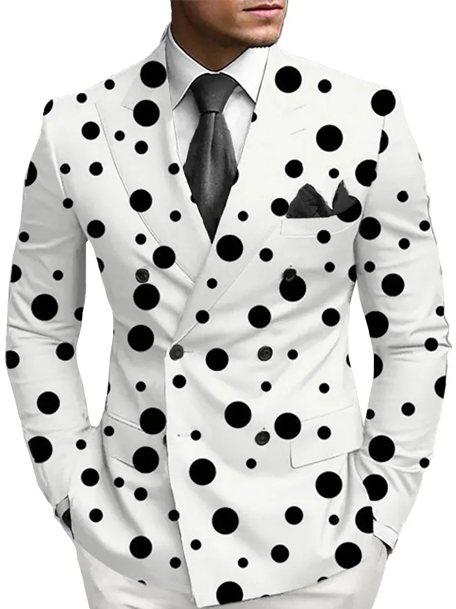 Business Peaked Lapel Double Breasted Polka Dots Blazer