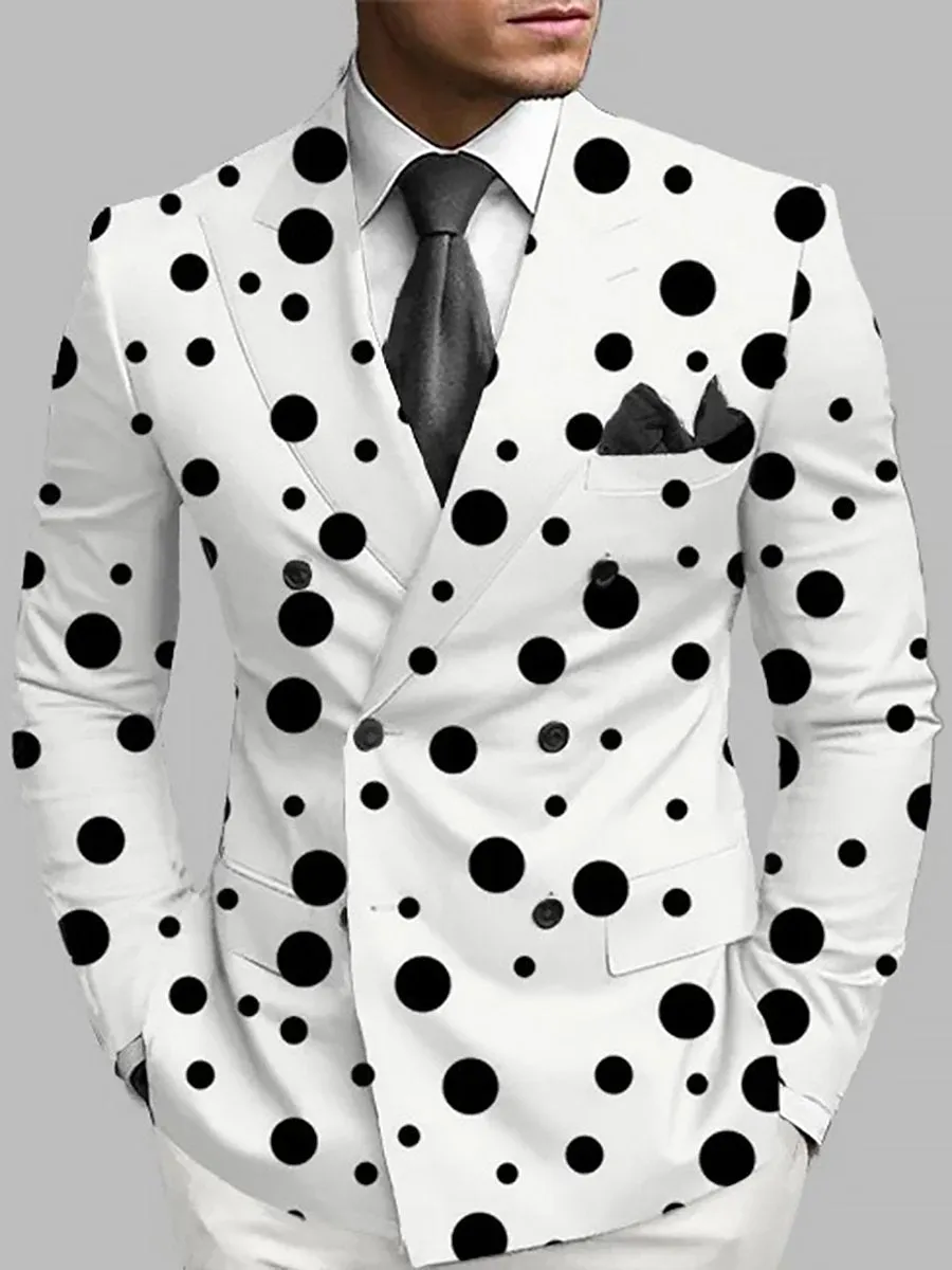 Business Peaked Lapel Double Breasted Polka Dots Blazer