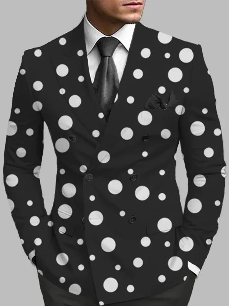 Business Peaked Lapel Double Breasted Polka Dots Blazer