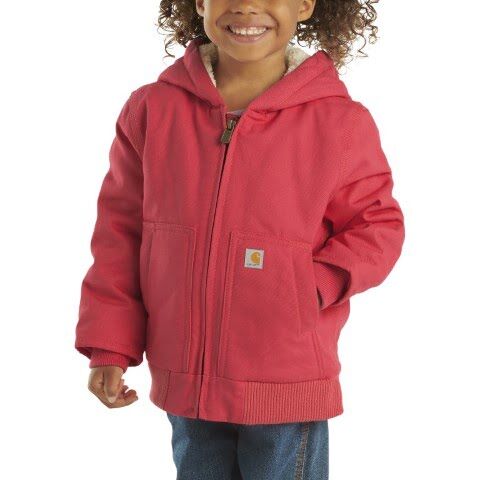 Carhartt Girl's Long Sleeve Canvas Insulated Hooded Active Jac in Raspberry