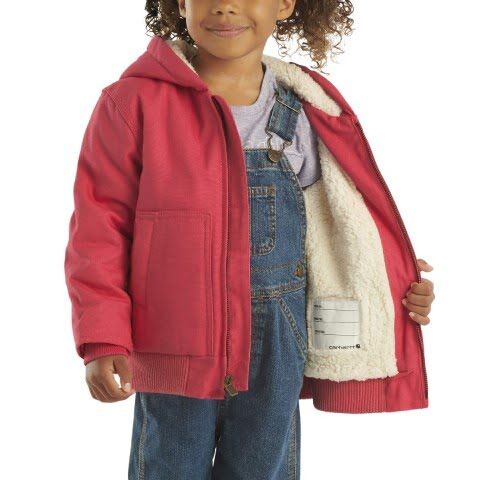 Carhartt Girl's Long Sleeve Canvas Insulated Hooded Active Jac in Raspberry