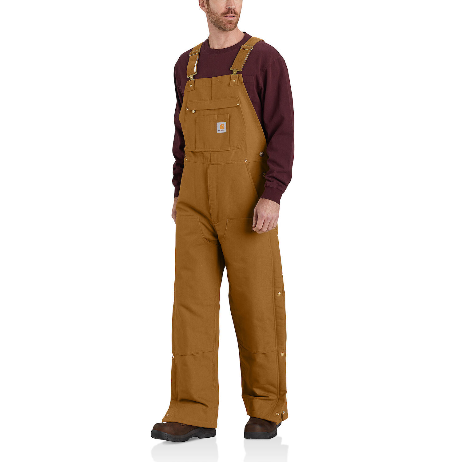 Carhartt Men's Loose Fit Firm Duck Insulated Bib Overall in Carhartt Brown