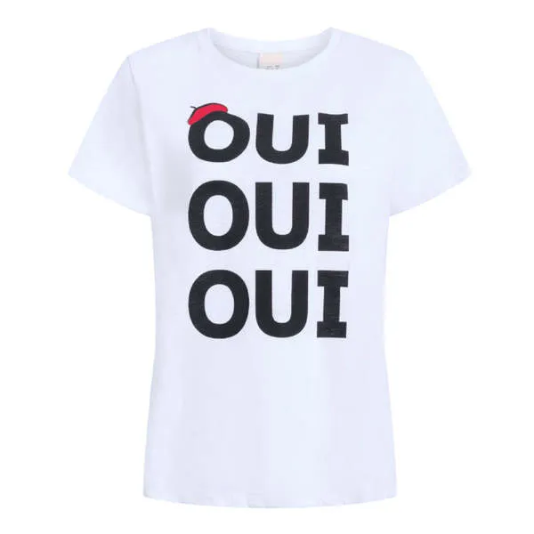 Cinq a Sept Oui Oui Oui Shrunken Tee - White/Black