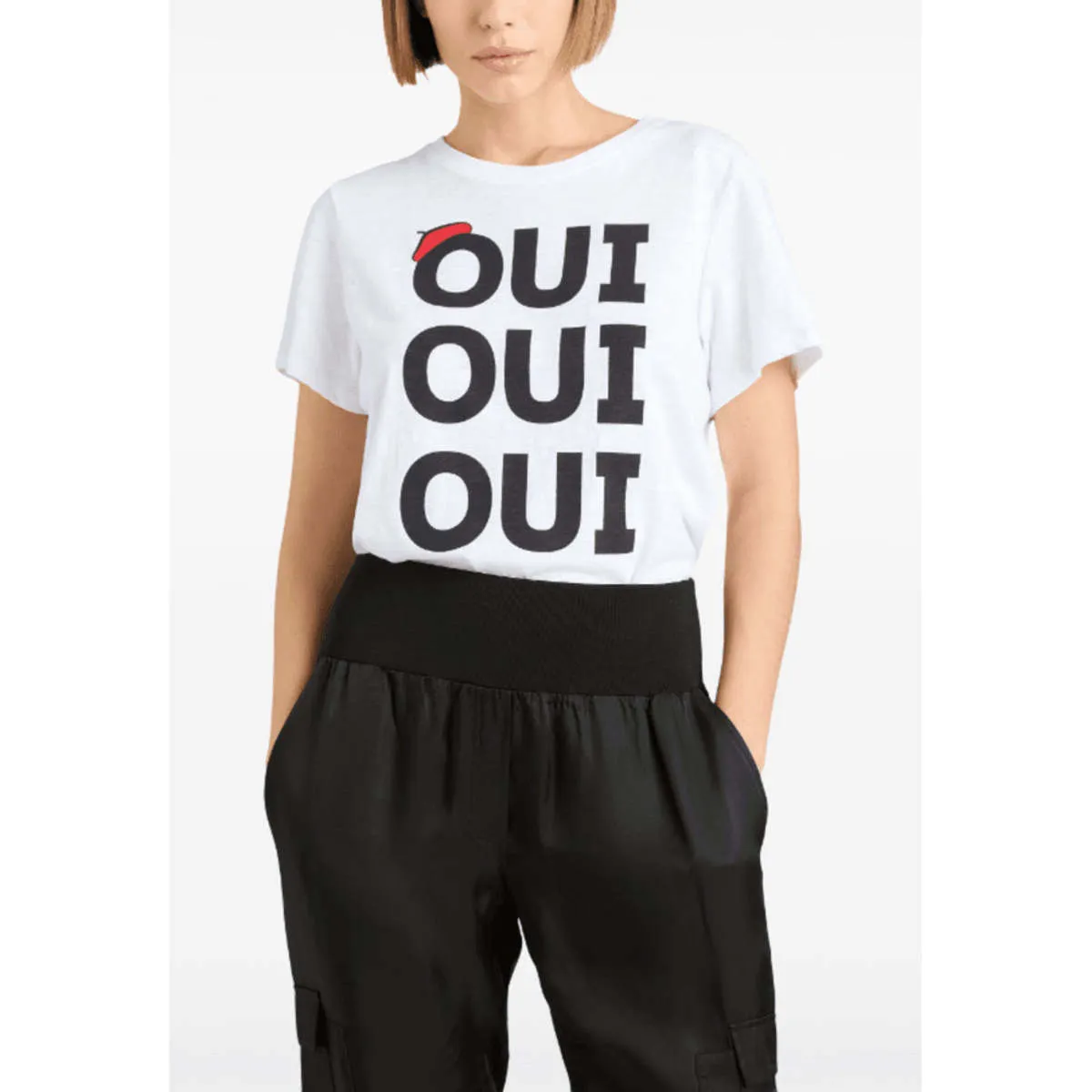 Cinq a Sept Oui Oui Oui Shrunken Tee - White/Black