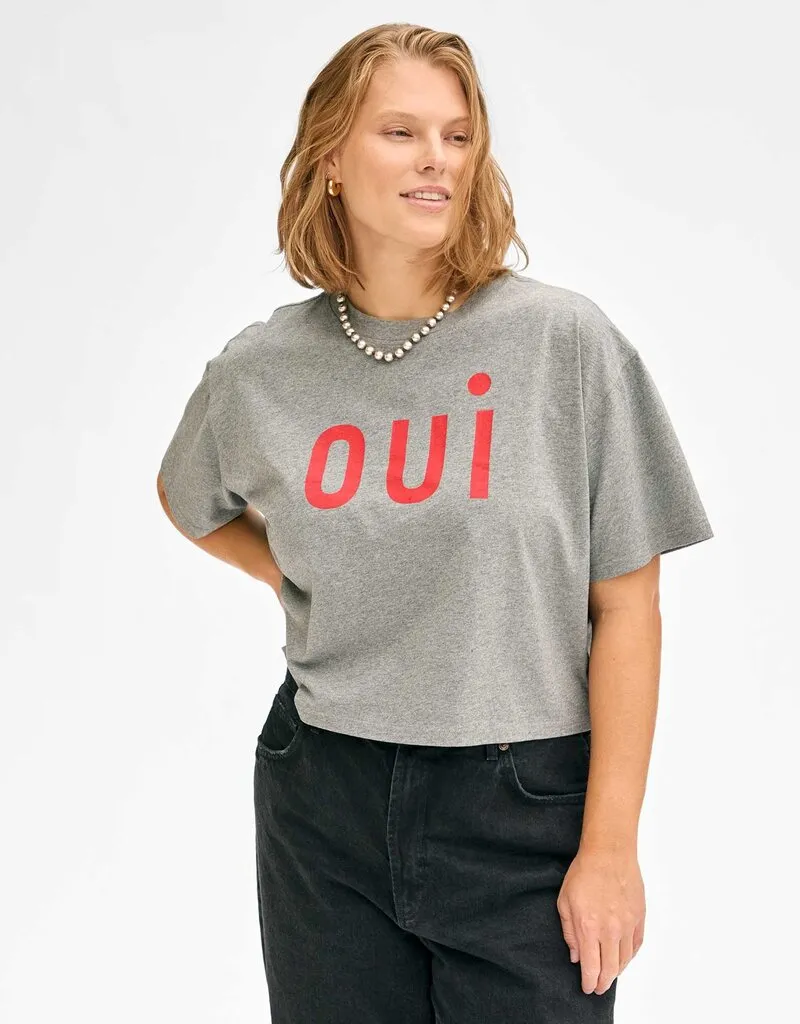 Clare V. Le Carre Tee - Oui Grey Melange/Red