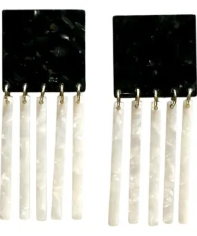 Closet Rehab Women's Black / White Square Fringe Earrings In Textbook