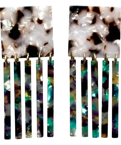 Closet Rehab Women's Green / Black / Pink Square Fringe Earrings In Wicked Remix