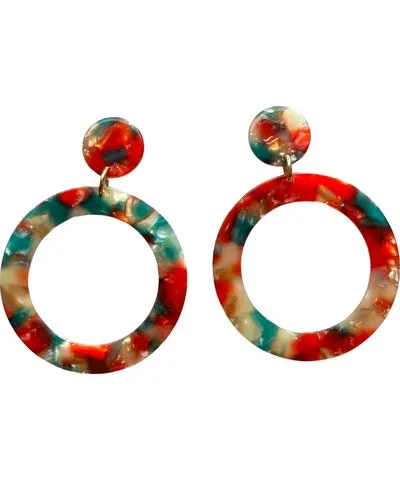 Closet Rehab Women's Green / Red Open Circle Drop Earrings In Red Hot Chili Pepper