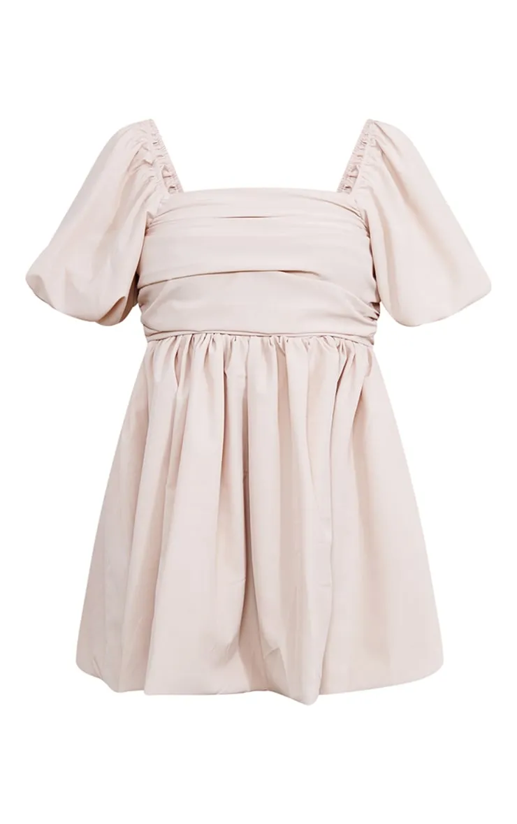 Cream Puff Sleeve Ruched Puffball Shift Dress