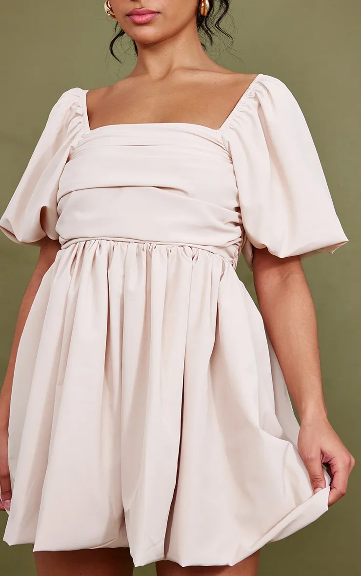 Cream Puff Sleeve Ruched Puffball Shift Dress