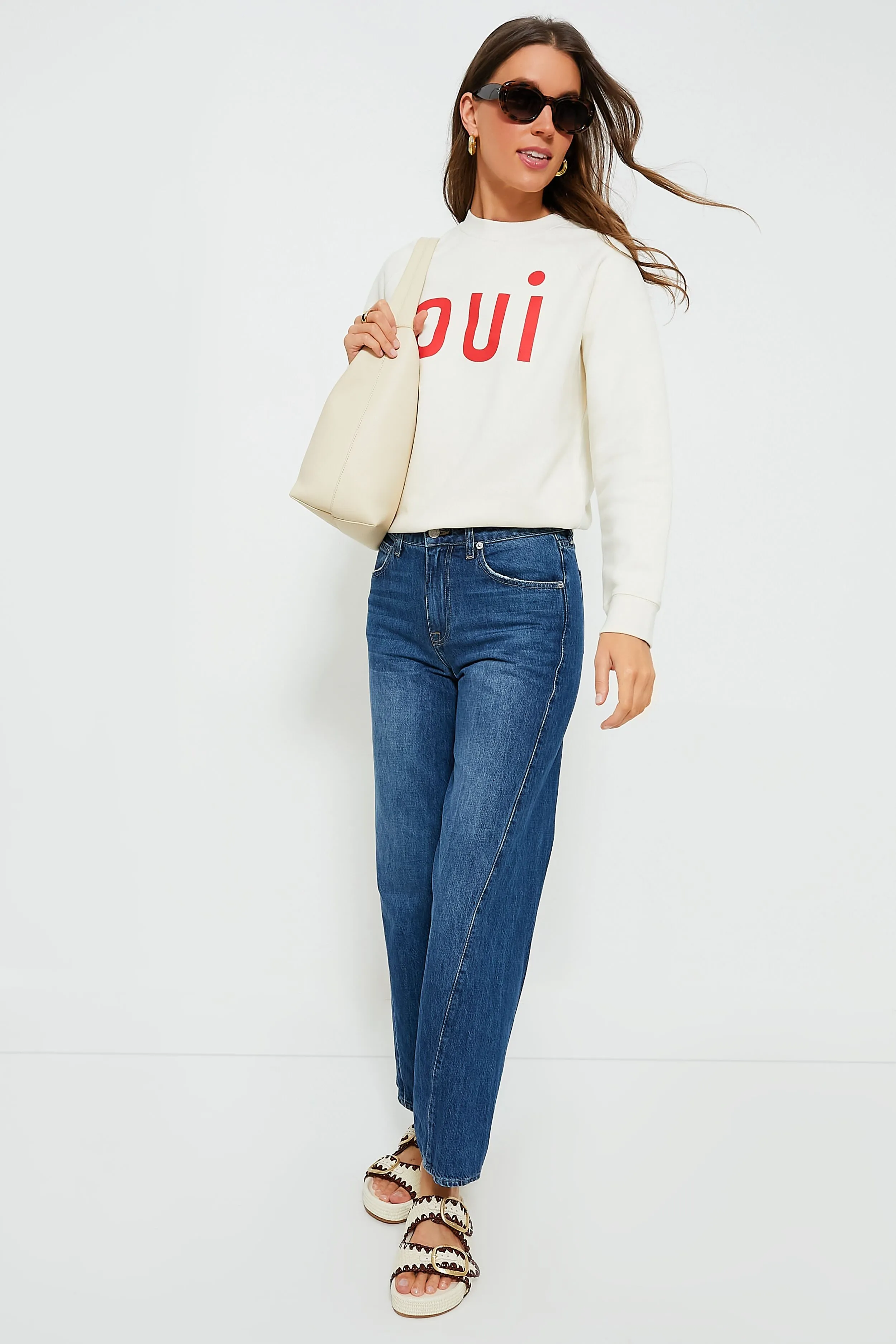 Cream with Bright Poppy Oui Sweatshirt