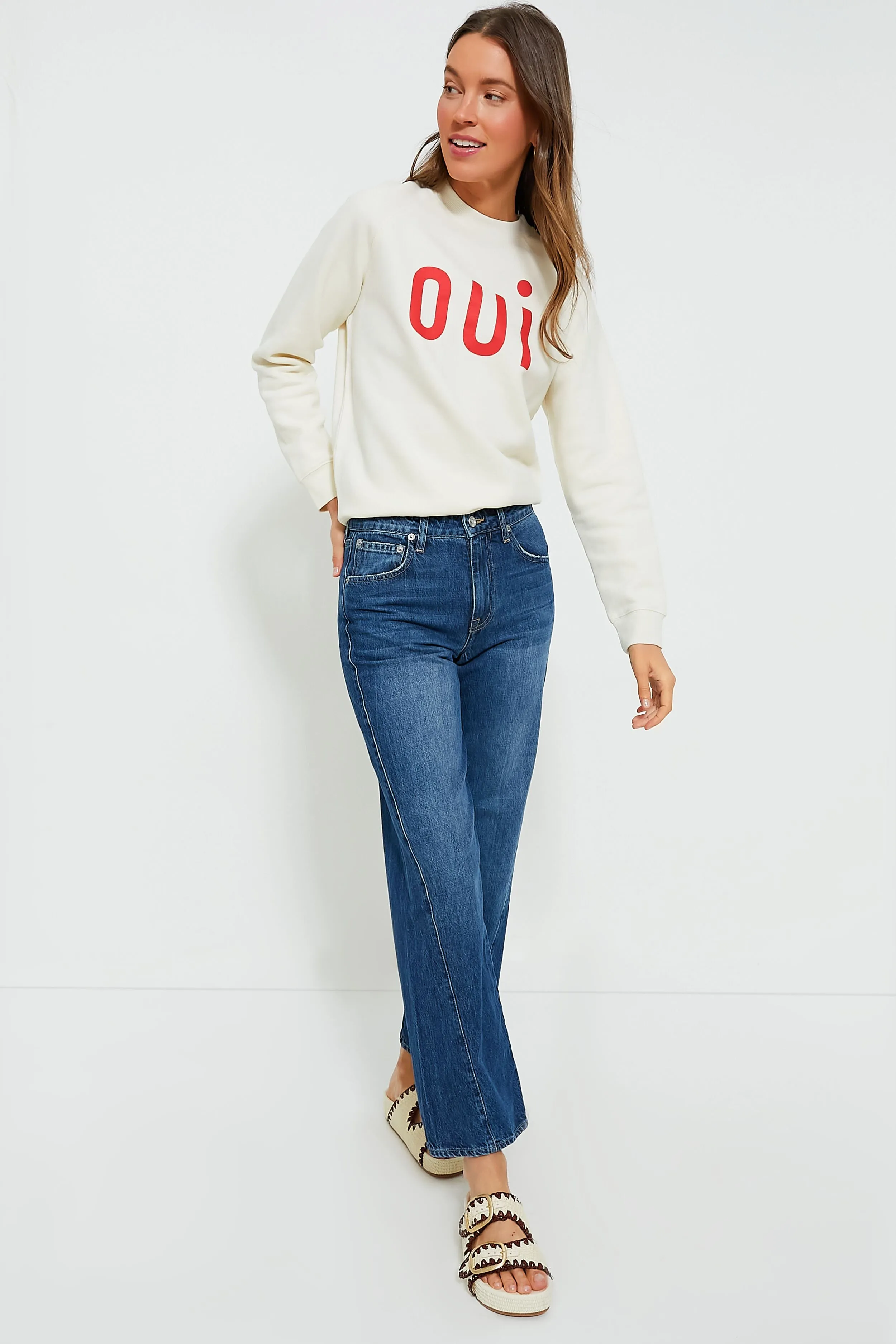 Cream with Bright Poppy Oui Sweatshirt