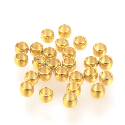 Crimp Beads, 316 Surgical Stainless Steel, Rondelle, 24K Gold Plated, 2x1.5mm, ID 1mm