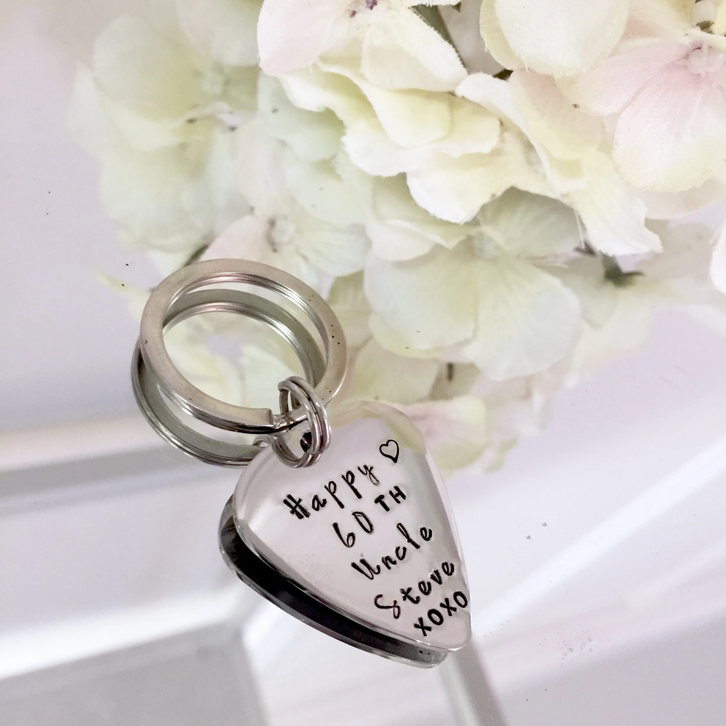 Custom Hand Stamped Guitar Pick Key chain