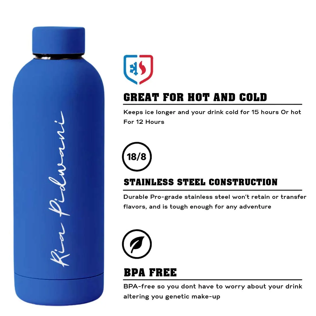 Customized Water Bottles with Names Stainless Steel Double Insulated Water Bottles for Travel Office Gym Home BPA Free, Leakproo