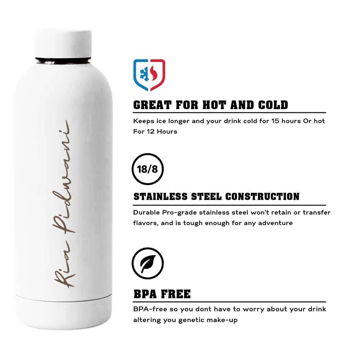 Customized Water Bottles with Names Stainless Steel Double Insulated Water Bottles for Travel Office Gym Home BPA Free, Leakproo