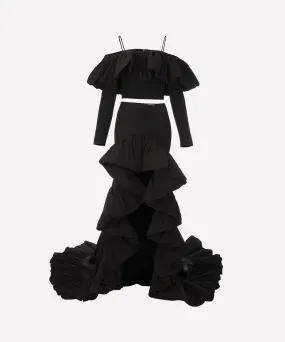 DAVID KOMA puff hi-low skirt & crop top 