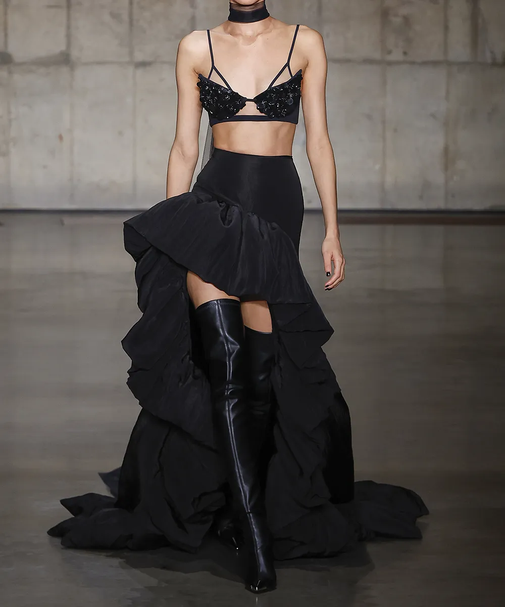 DAVID KOMA puff hi-low skirt & crop top 