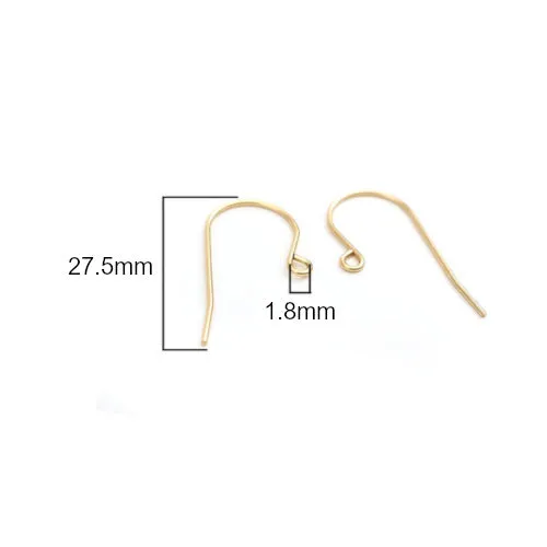 Earring Hooks, 304 Stainless Steel, Ear Wires, With Horizontal Loop, Gold Plated, 27.5mm