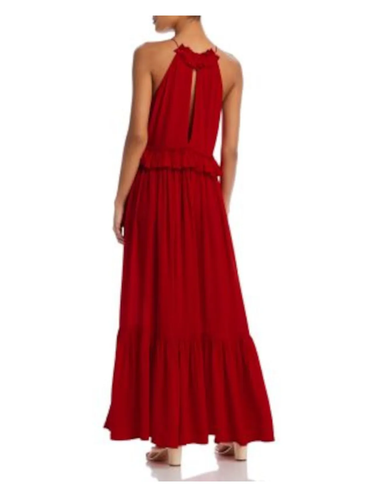 EVARAE Womens Red Ruffled Tie Back Cutout Flounce Hem Lined Sleeveless V Neck Maxi Party Dress