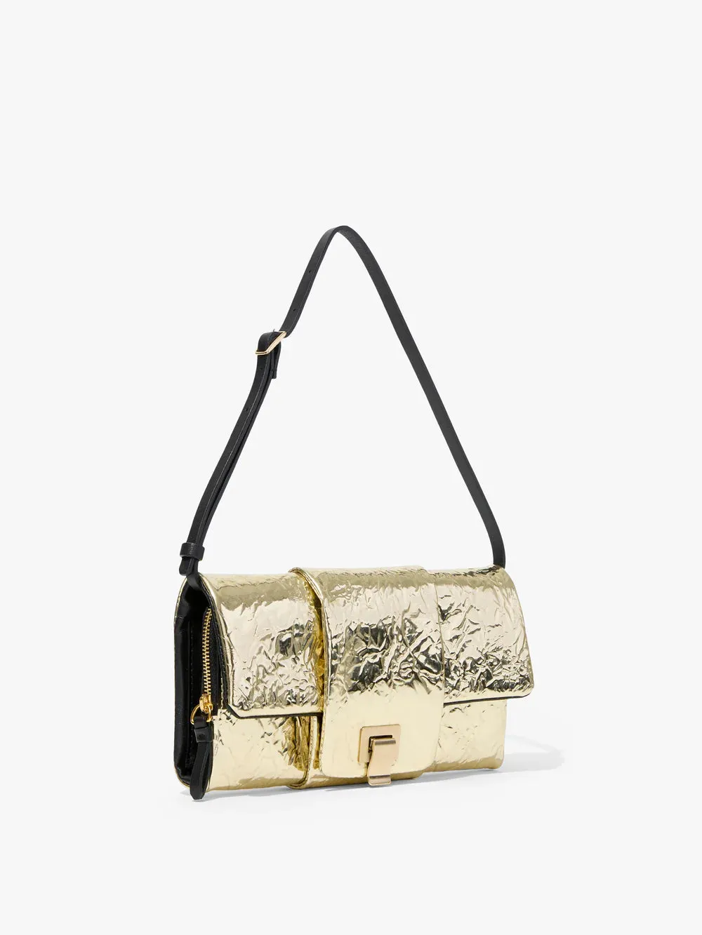 Flip Shoulder Bag in Metallic Lacquered Nylon