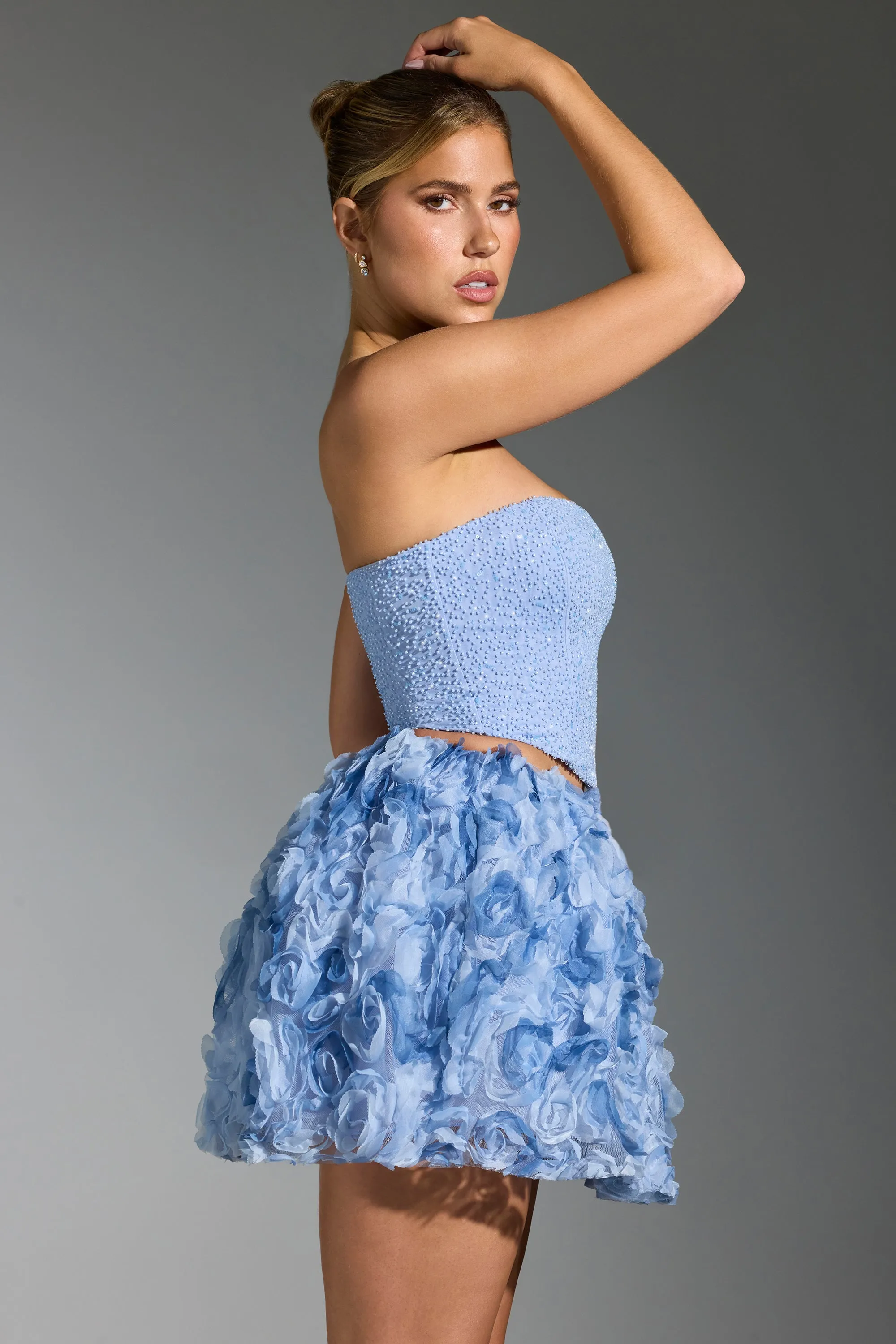 Floral-Appliqué Mini Skirt in Blue