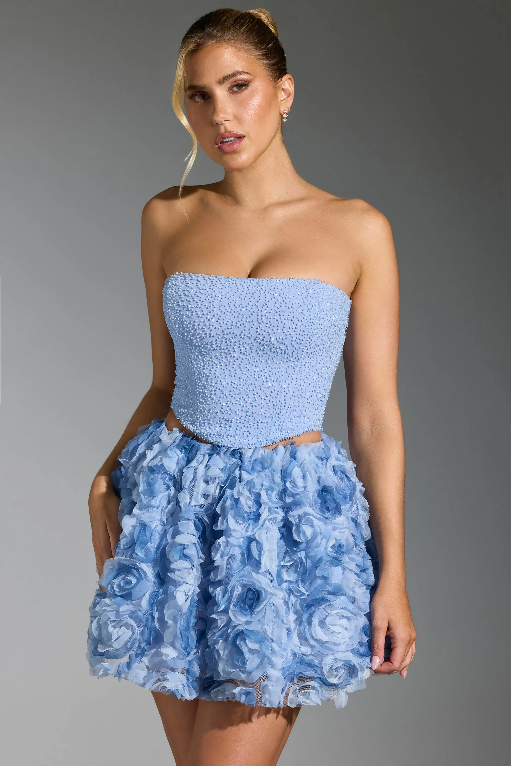 Floral-Appliqué Mini Skirt in Blue