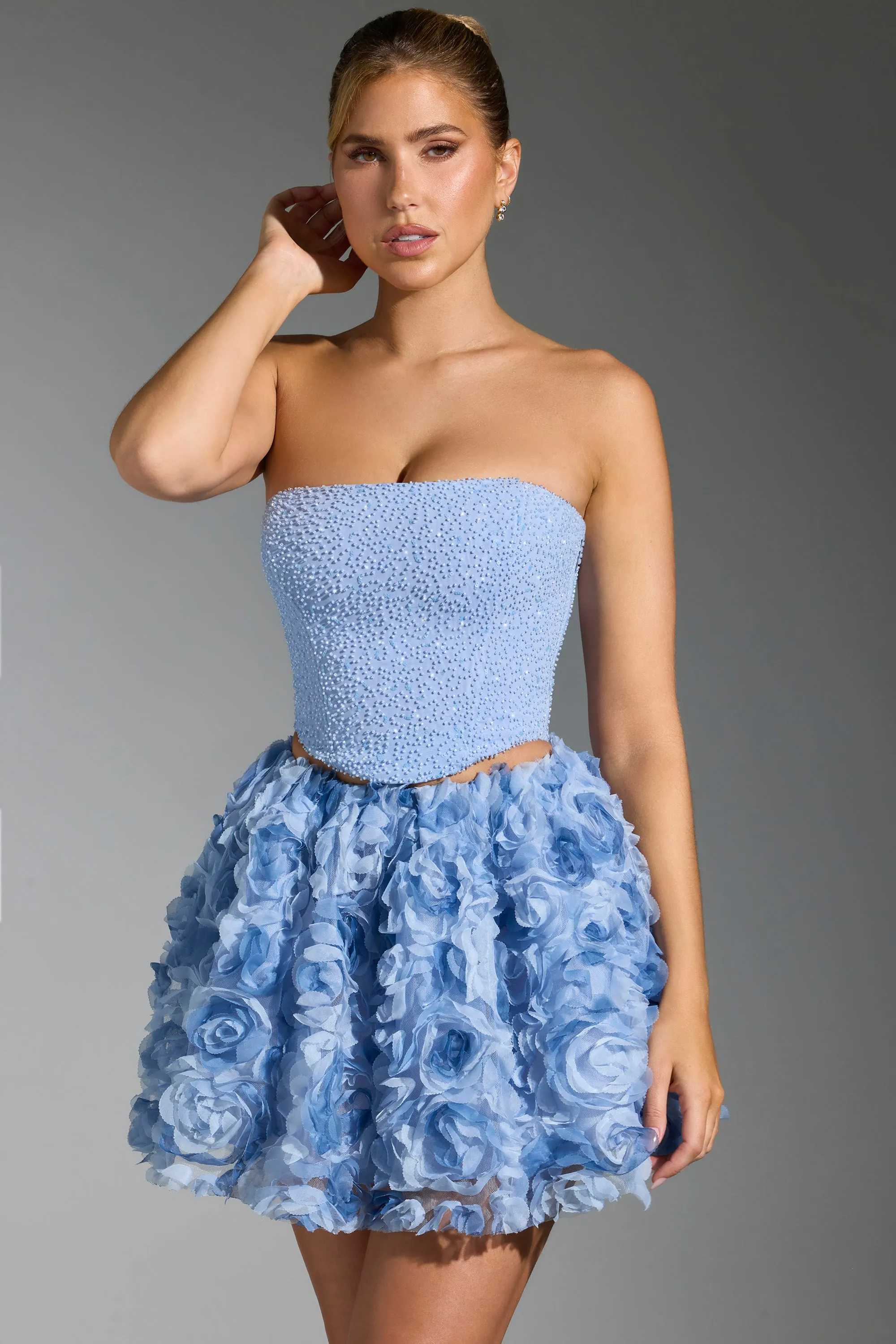 Floral-Appliqué Mini Skirt in Blue