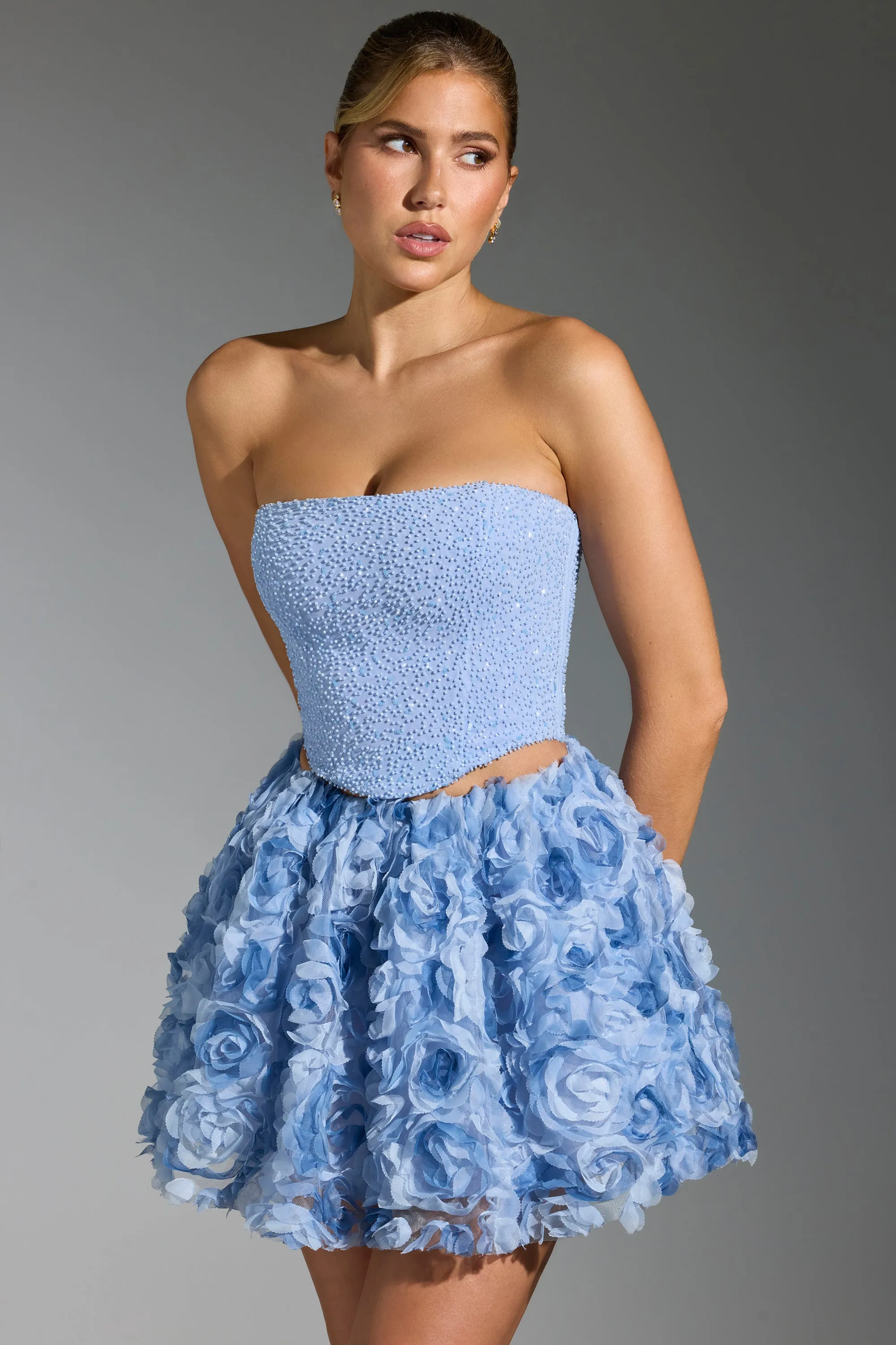 Floral-Appliqué Mini Skirt in Blue