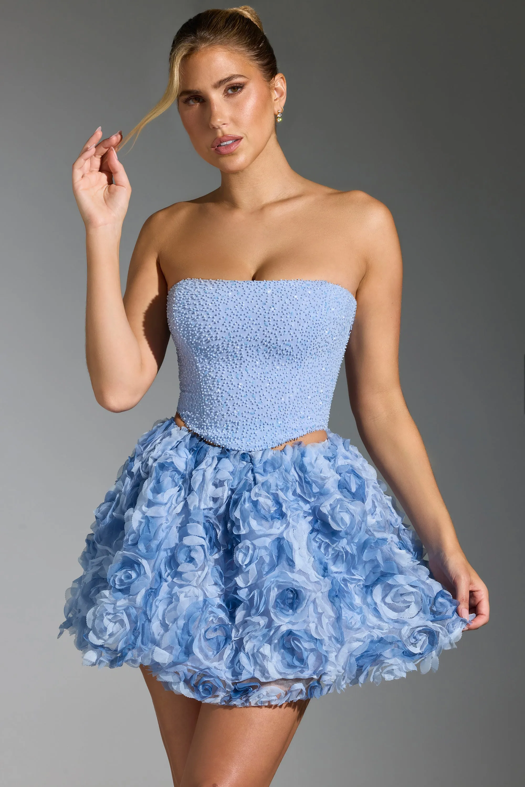 Floral-Appliqué Mini Skirt in Blue