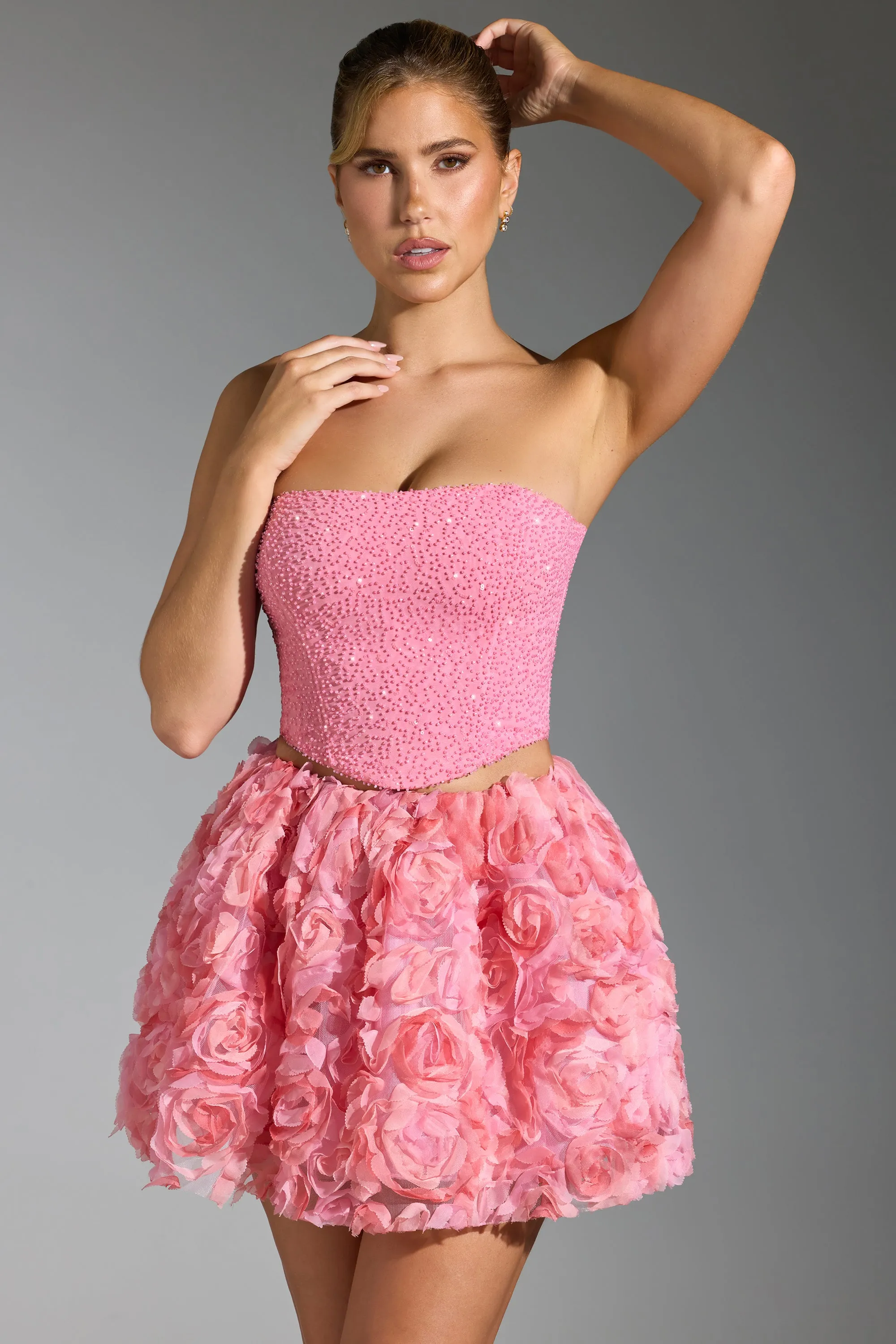 Floral-Appliqué Mini Skirt in Pink