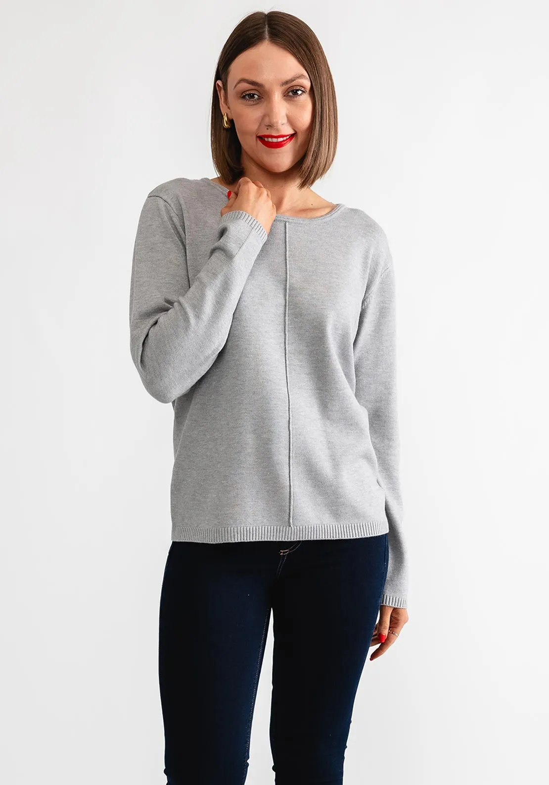 Freequent Clavra Round Neck Knit Jumper, Light Grey